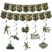 Military Going Away Party Decor Army We Will Miss You Banner Camo Garlands Camouflage Hanging Swirls Military Navies Air Force Retirement Welcome Home Decor for 4th of July Veterans Day