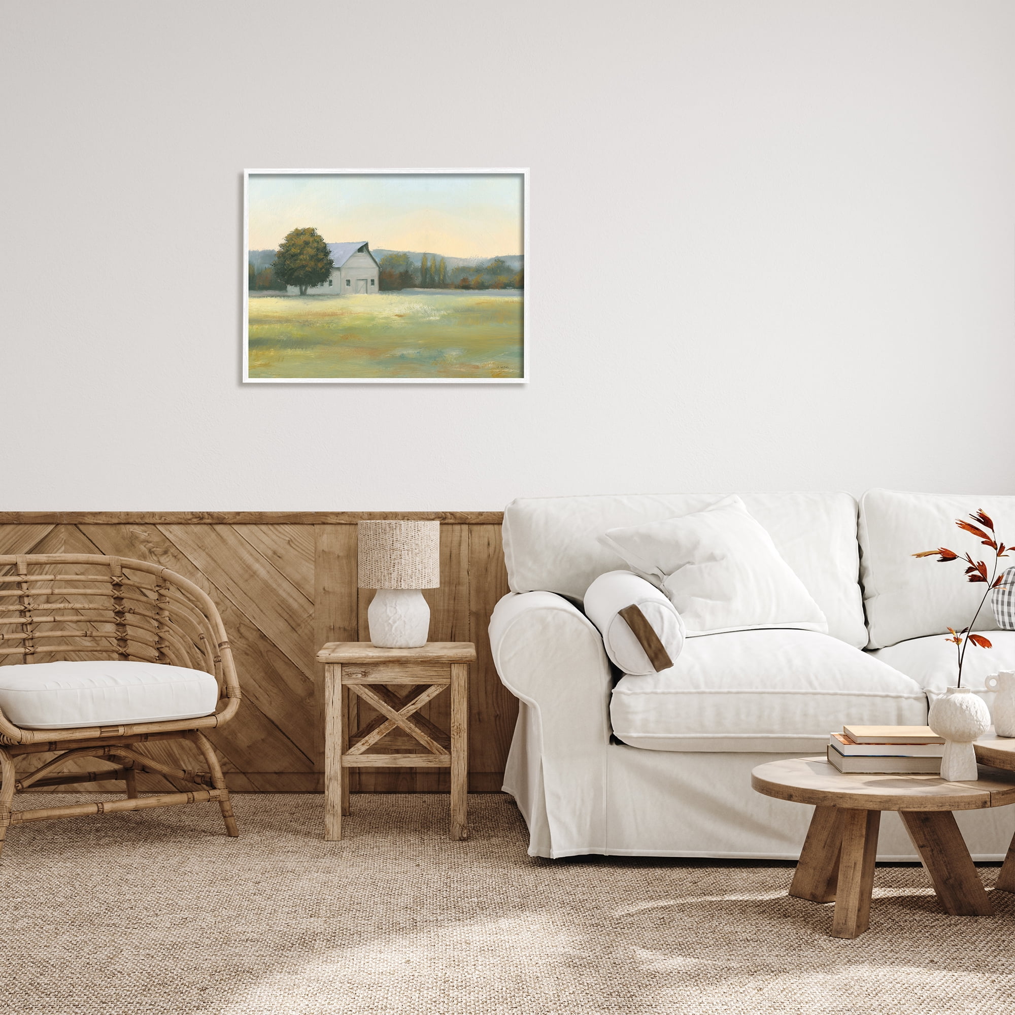 Stupell Industries Rural Countryside Cottage Nature Painting White Framed Art Print Wall Art, 30 x 24