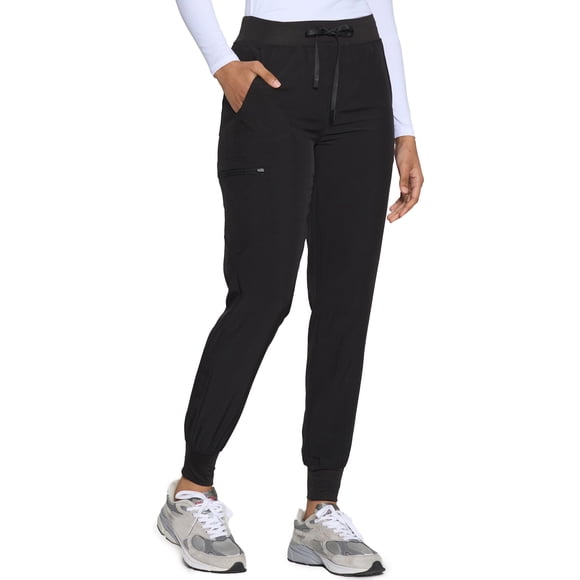 Pantalón clínico COZYFIT de corte slim tipo jogger, 5 bolsillos, negro