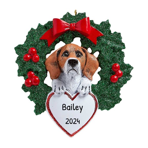 Personalized Dog Christmas Ornaments 2024 - Beagle Wreath Christmas Ornament Gifts for Dog Lovers