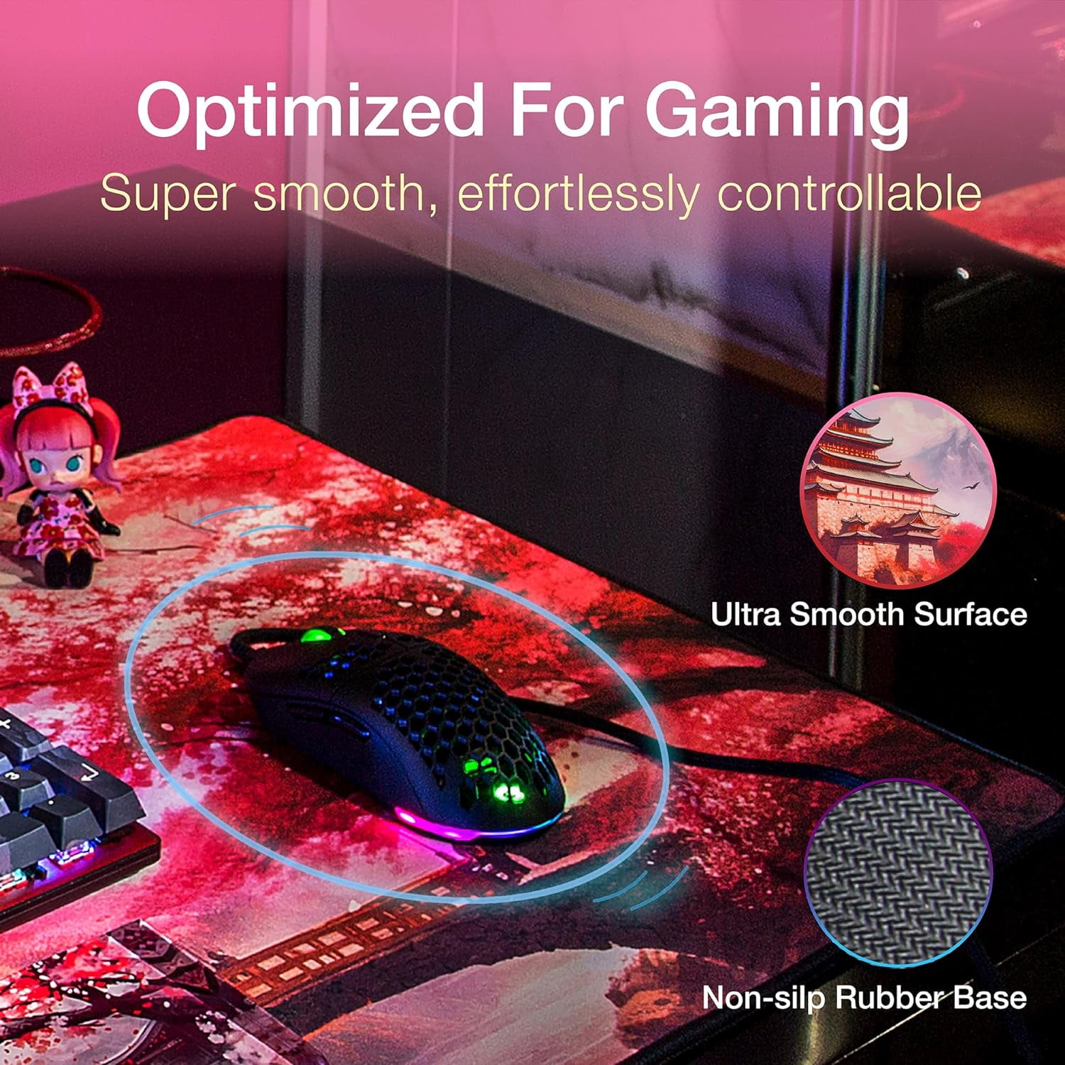 Cherry Blossom Extended Gaming Mouse Pad, Ultra-Smooth Surface for Pixel-Precise Mouse Control, Durable Anti-Fray Stitching, Non-Slip Rubber Base, for Gamer, Office & Home, Light & Portable