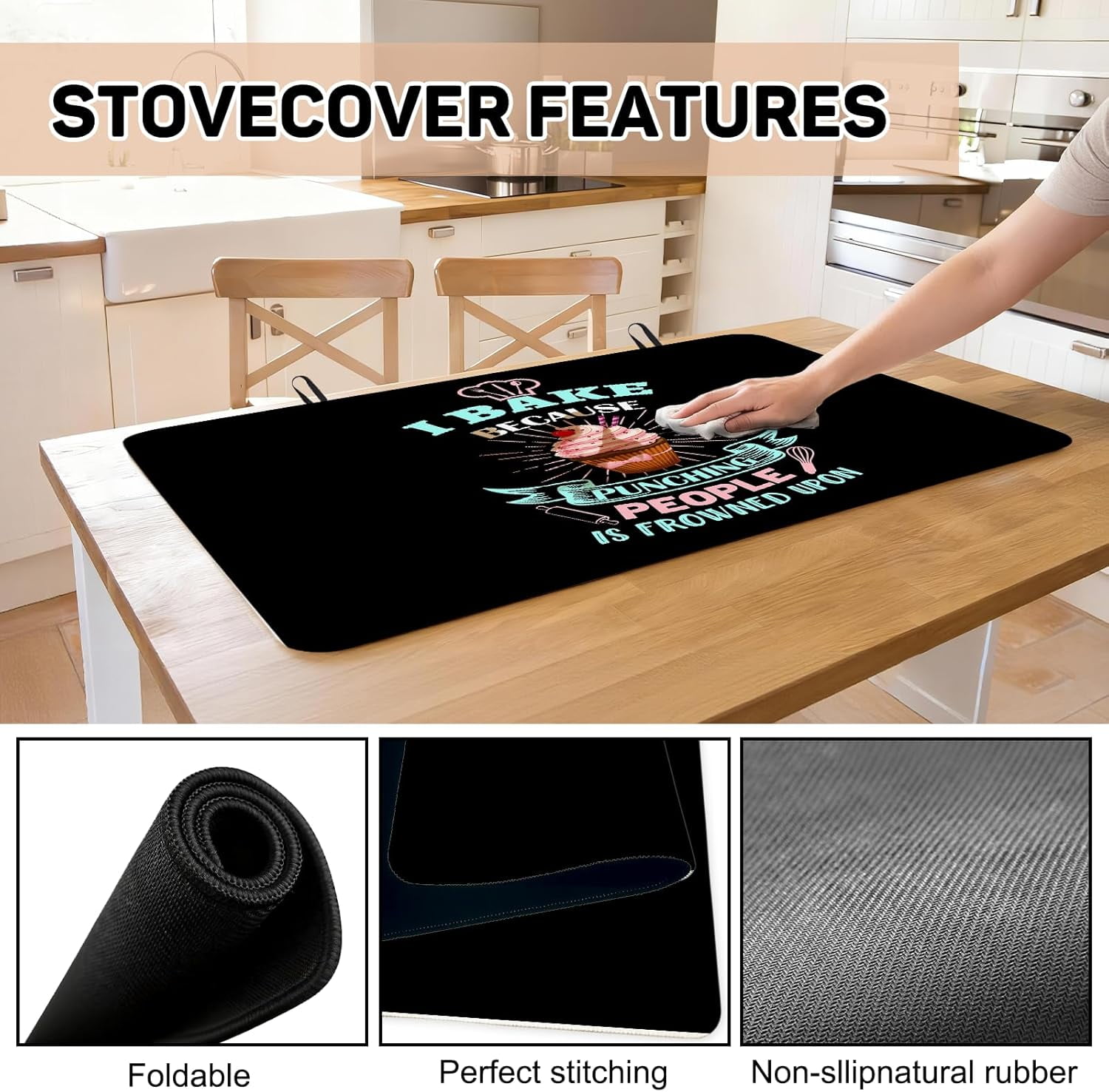 Stove Top Covers for Electric Stove 28"x20" - I Bake Because Punching People is Frowned Upon Glass Stove Top Cover - Heat Resistant Induction Cooktop Protector - Kitchen Gifts for Women, Bakers