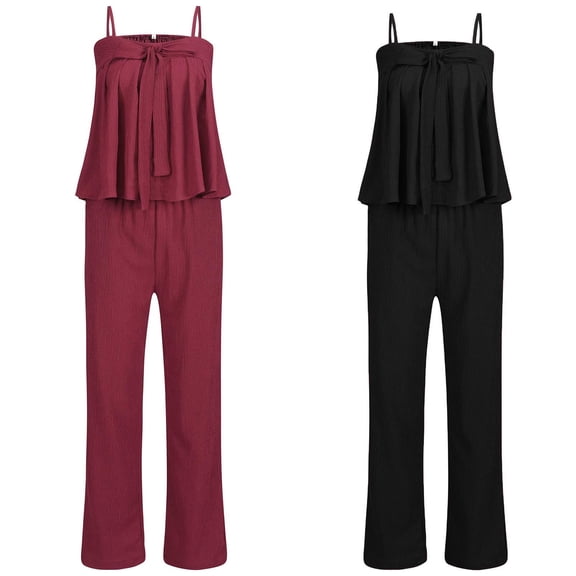 CHUMUD Women's 2 Piece Outfits Summer Bow Lace Up Ruffle Tube Top and Pants Sets Vacation Matching Loungewear Set Casual Going Out