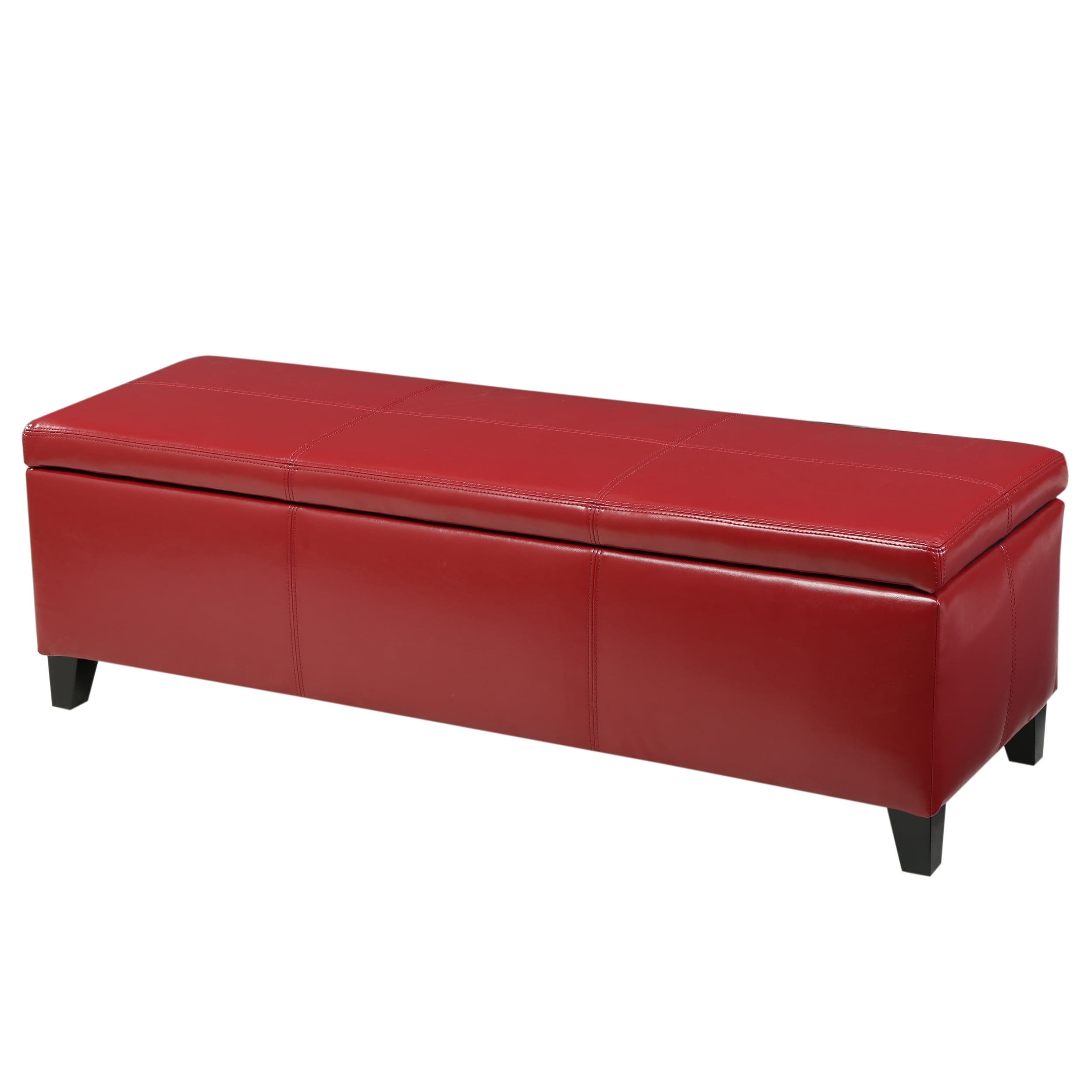 Noble House Gentry Red Faux Leather Storage Ottoman