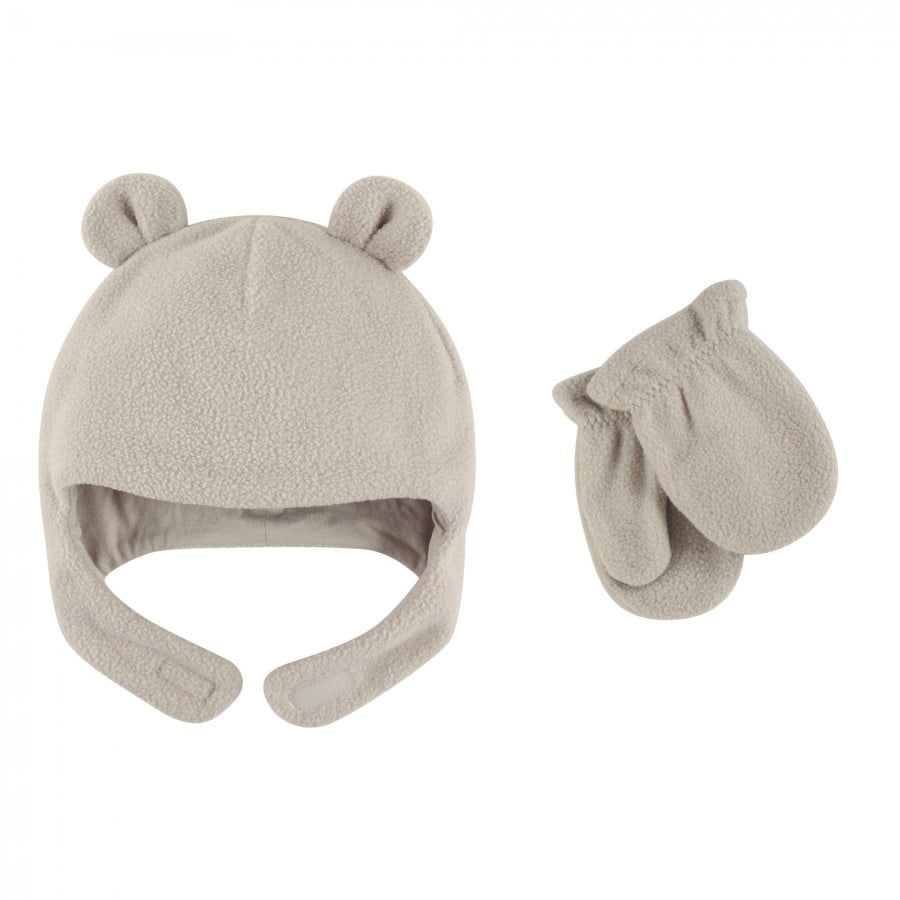 Luvable Friends Toddler Beary Cozy Hat and Mitten Set 2pc, Light Gray, 12-18 Months