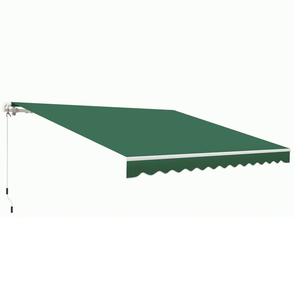 Homiyad 12x10 Manual Retractable Patio Awning, Adjustable Outdoor Sunshade Shelter for Patio, Balcony, Yard, Green| Aosom.com