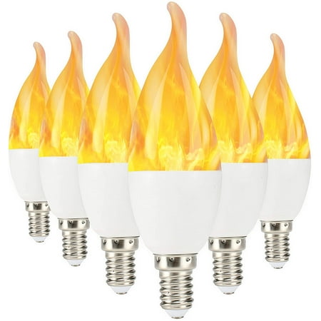 LED VIVID FLAME-6 Pack 1800K LED Flame Effect Light Bulb with FCC Certification,E12 Flicker Flame Candelabra Bulb,for Hotel/Garden/Coffee /Festival Decoration.