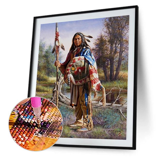 Kit de indios al lado del río 5D, taladro cuadrado completo, pintura de diamantes de imitación Likrtyny decoración de arte