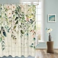 thumbnail image 3 of Fabric Shower Curtain, Green Leaves Vintage Pink Floral Sage Eucalyptus Leaf Bathroom Curtain with 12 Hooks Waterproof No Bad Odor Machine Washable Bath Curtains for Bathroom, Spa Room, 72"x84", 3 of 6