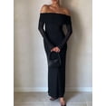 thumbnail image 3 of Franhais Women's Summer Off-Shoulder Dress Solid Color Sheer Mesh Long Sleeve Slim Long Dress, 3 of 6