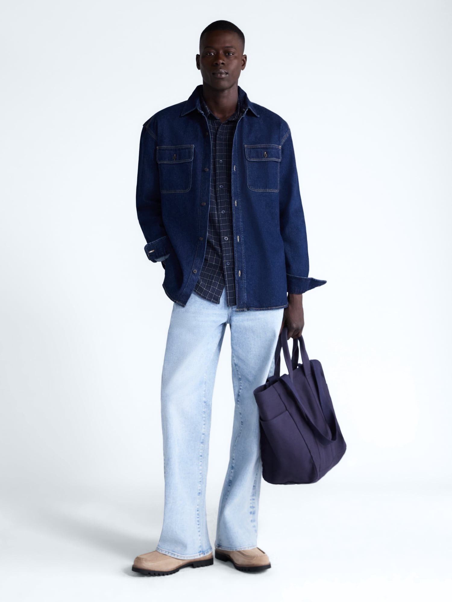 Free Assembly Men's Heavyweight Denim Shirt with Long Sleeves, Sizes S-2XL