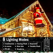 Icicle Christmas Lights Outdoor Decorations, 400 LED 33ft 8 Modes Curtain Fairy String Light with 75 Drops, Warm White