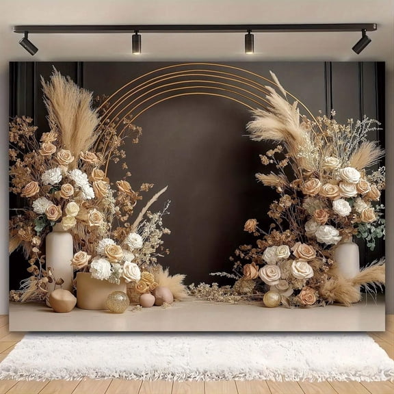 Boho Pampas Grass Floral Wall Wedding Backdrop White Pink Rose Bridal Shower Photography Background Bohemia Baptism Newborn Shower Birthday Party Decorations Banner Supplies Photo Booth Props