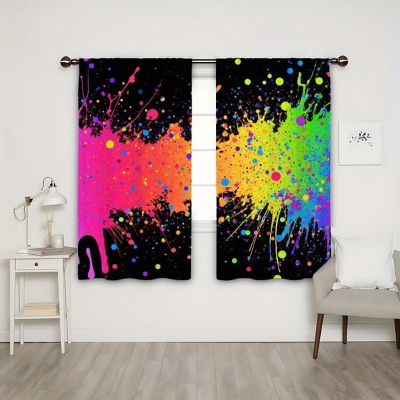 WNOOHIY Light Filtering Abstract Paint Splatter Curtains, 21"W x 46"H, 2 Panels