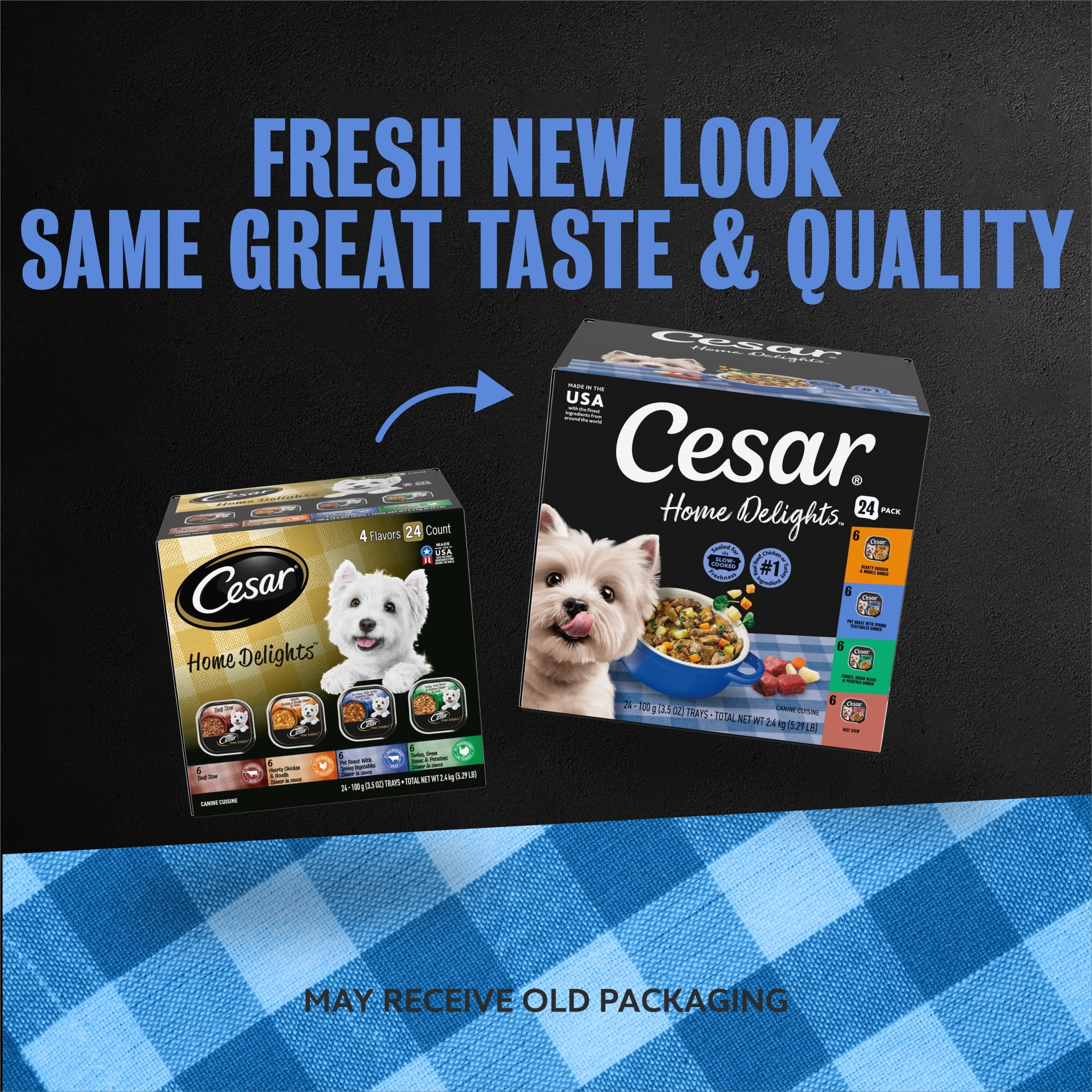 Cesar Home Delights Meat And Poultry Flavors Soft Wet Dog Food Adult, 3.5 Oz Trays, 24 Count