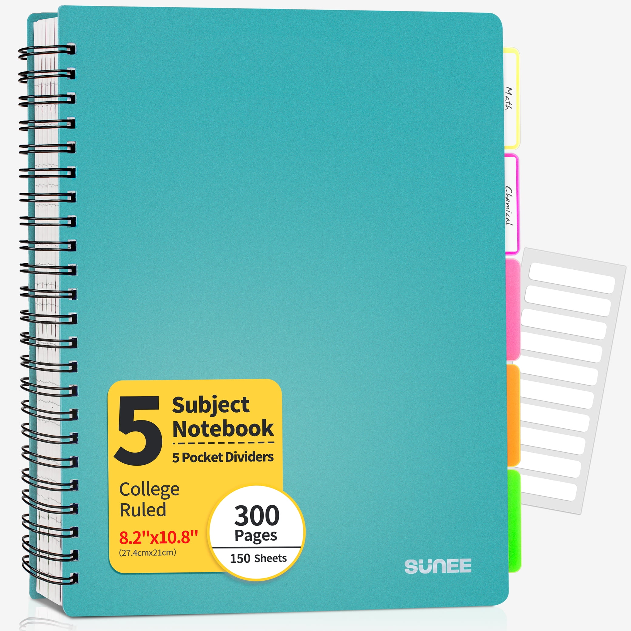 SUNEE 5 Subject Notebook College Ruled - 300 Pages, 8.2
