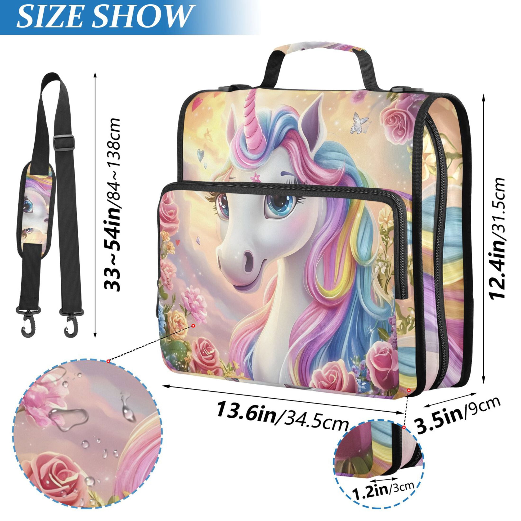 3 Ring Zipper Binder with Shoulder Strap Waterproof Trapper Keeper 2 Inch D-Ring 500 Sheets Capacity Colorful Cute Unicorn and Flower
