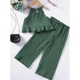 thumbnail image 4 of BemeyourBBs Little Girl Pants Set Solid Sleeveless Ruffle Cami Tops Wide Leg Pants, 4 of 9