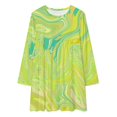 thumbnail image 2 of Lime Green Swirls Loose Dress Evening Dress Summer Dresses for Women Luxury Dress Long Sleeved Dress, 2 of 4