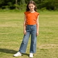 thumbnail image 5 of hengsof Girls Flutter Sleeve Top Summer Solid Color Crewneck Side Drawstring Cute Blouse Casual Daily T-Shirt for Toddler Kids Ages 2-10, 5 of 8