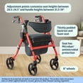 thumbnail image 2 of Medline Rolling Walker, Rollator with Seat and 8-In Wheels, Lightweight, Red, 300-lb Capacity, Aluminum, Memory Foam Seat, 2 of 6