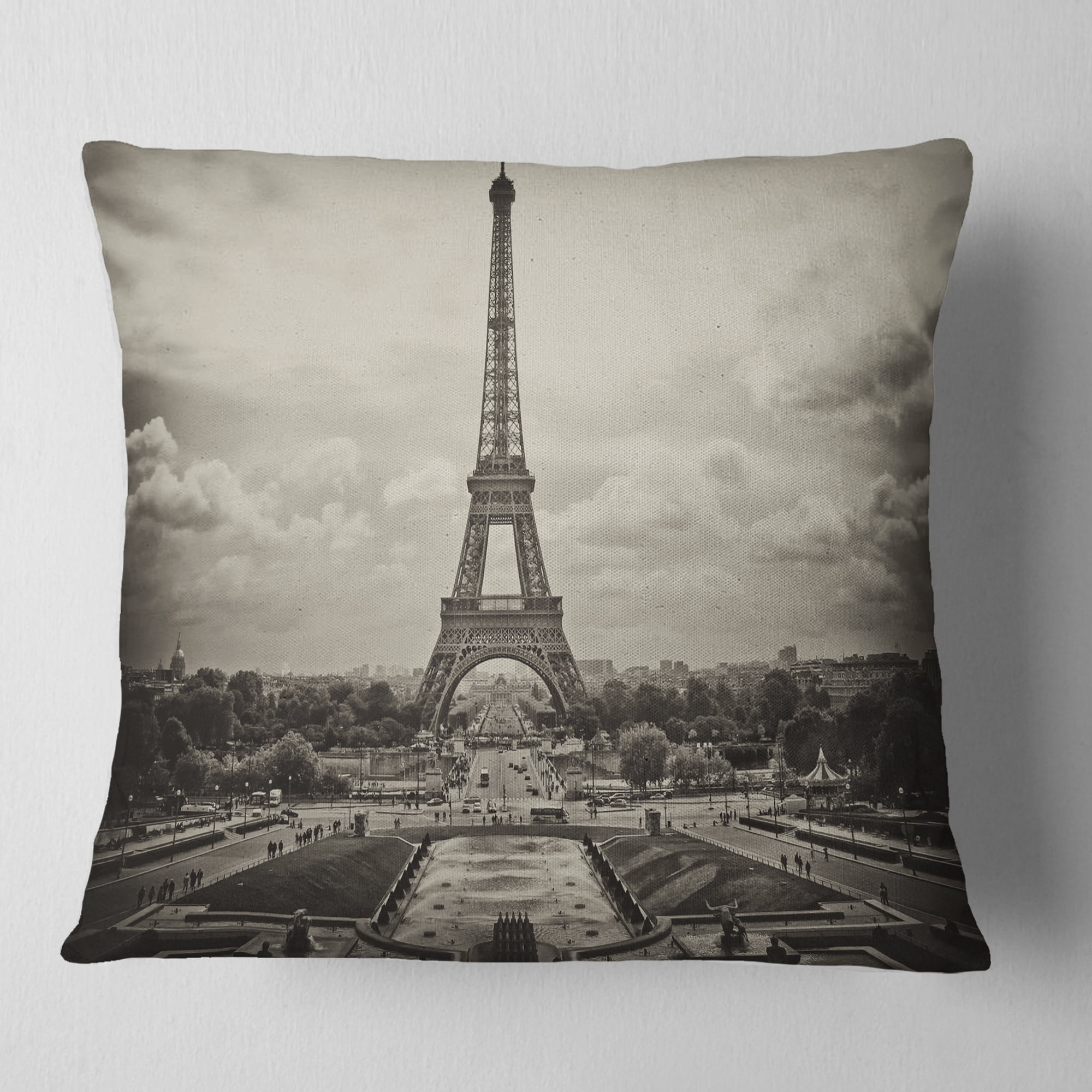 Designart Vintage View of Paris France - Cityscape Photo Throw Pillow - 18x18