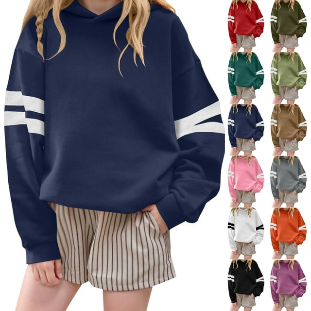 MKOSPLRT Oversized Sweatshirts for Girl Boy 3-14Y Crew Neck Striped Varsity Pullover Tops Long Sleeve Color Block Sweatshirts