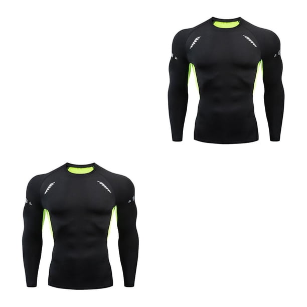 Sonducket Ropa interior térmica para hombre Deporte Medias elásticas de secado rápido Esquí Correr Ropa deportiva de compresión de manga 1609 verde,XXXL 2piezas