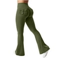 thumbnail image 4 of RYRJJ Cargo Flare Leggings with Pockets for Women High Waisted Workout Leggings Butt Lifting Gym Bootcut Yoga Pants(Army Green,S), 4 of 9