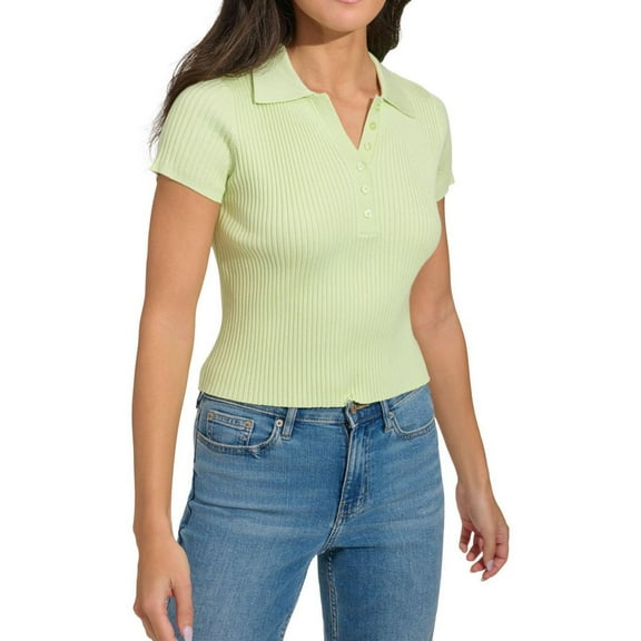Calvin Klein Womens Ribbed Polo Shirt, Green, X-Large