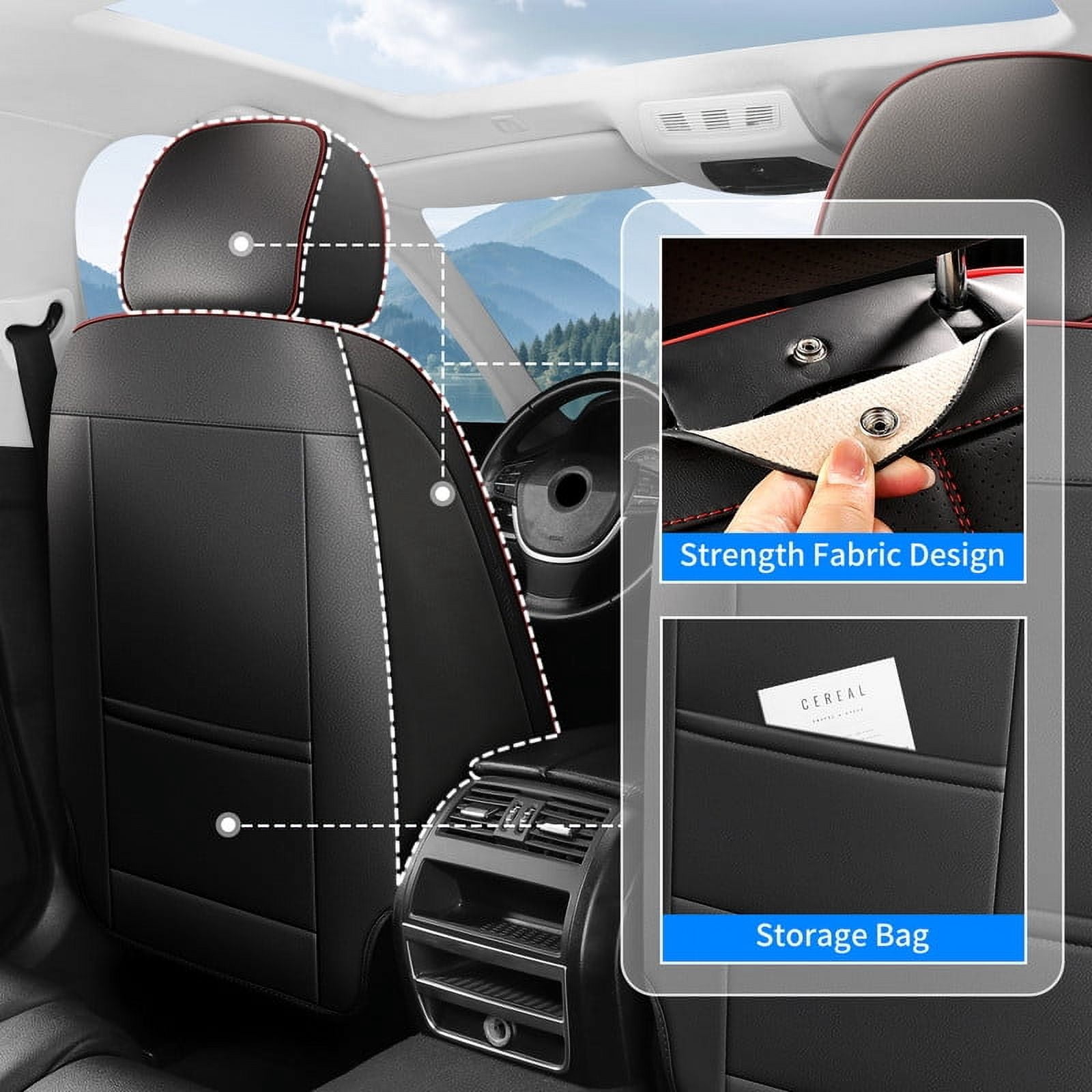 Car Seat Covers Full Set for Nissan Kicks 2018-2025,Breathable Faux Leather Luxury Automotive Interior Accessories with Lumbar Support BlackRed