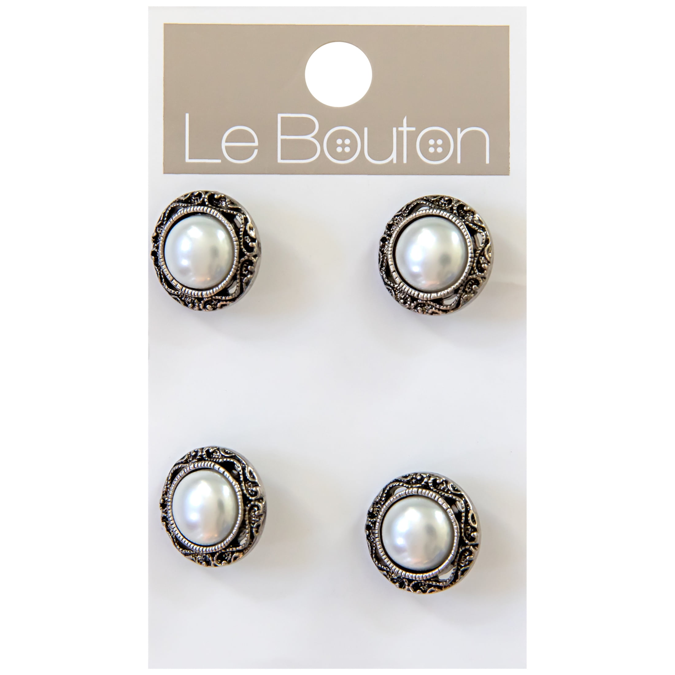 Le Bouton Antique Silver 5/8" Small Pearl Shank Buttons, 4 Pieces