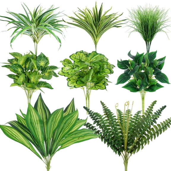 Huryfox Artificial Plants Outdoor 18 Pack, Faux Greenery Shrubs, Fake Tropical Plants for Garden, UV Resistant Plastic Greenery for Porch, Balcony, Patio Decor