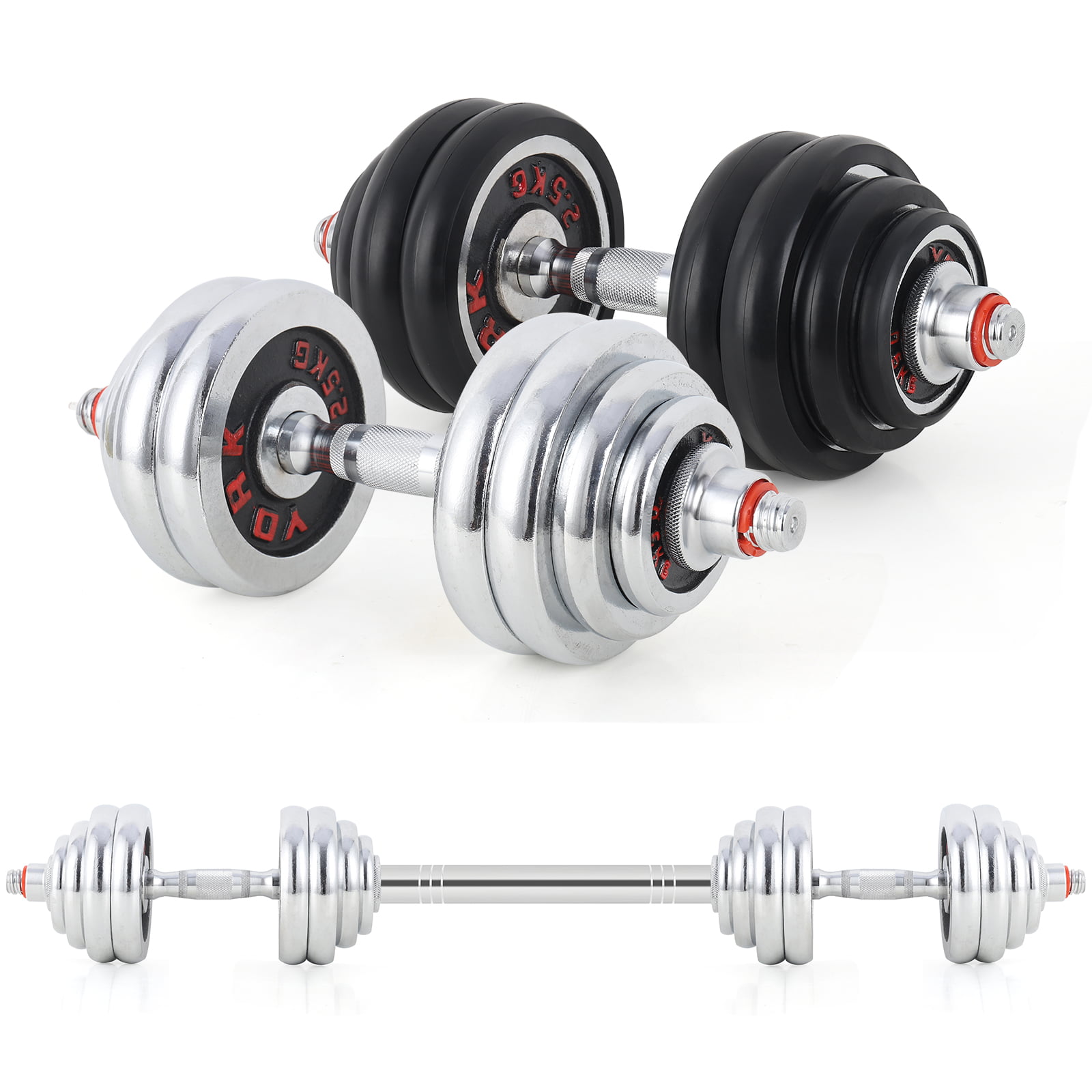 44 LBS 20KG Adjustable Dumbbell Weight Chrome Steel Set with Barbell Option 