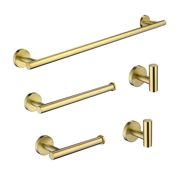 Cobbe 5-Piece Bathroom Hardware Set with Towel Rack, Hand Towel Bar, 2 Robe Towel Hooks, Toilet Paper Holder, Wall Mount Bathroom Accessories Set Brushed Gold