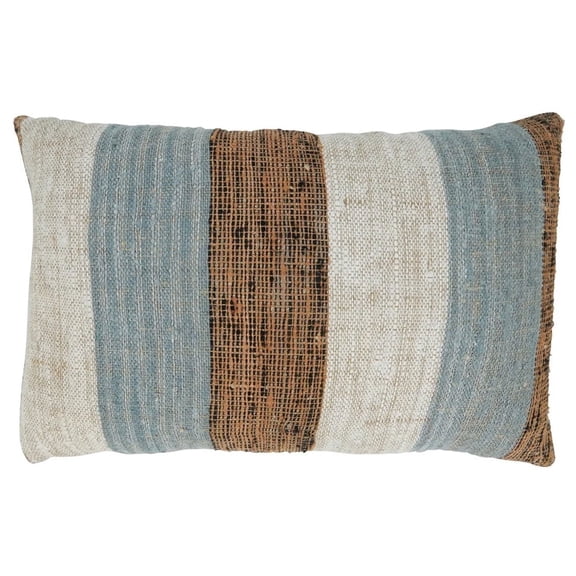 Fennco Styles Woven Color Block Stripe Decorative Cotton Lumbar Throw Pillow Cover 16" W x 24" L – Blue Rectangular Cushion Case for Couch, Sofa, Bedroom, Office and Living Room Décor