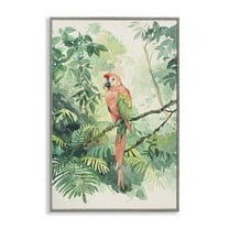 Stupell Industries Pink Parrot in Jungle Animals Painting Gray Framed Art Print Wall Art, 12 x 18