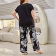 thumbnail image 4 of Womens Summer Pajamas Set V Neck Short Sleeve Sleepwear Tops with Loose Long Pants Soft Pjs Set Nightwear Plus Size, 4 of 5
