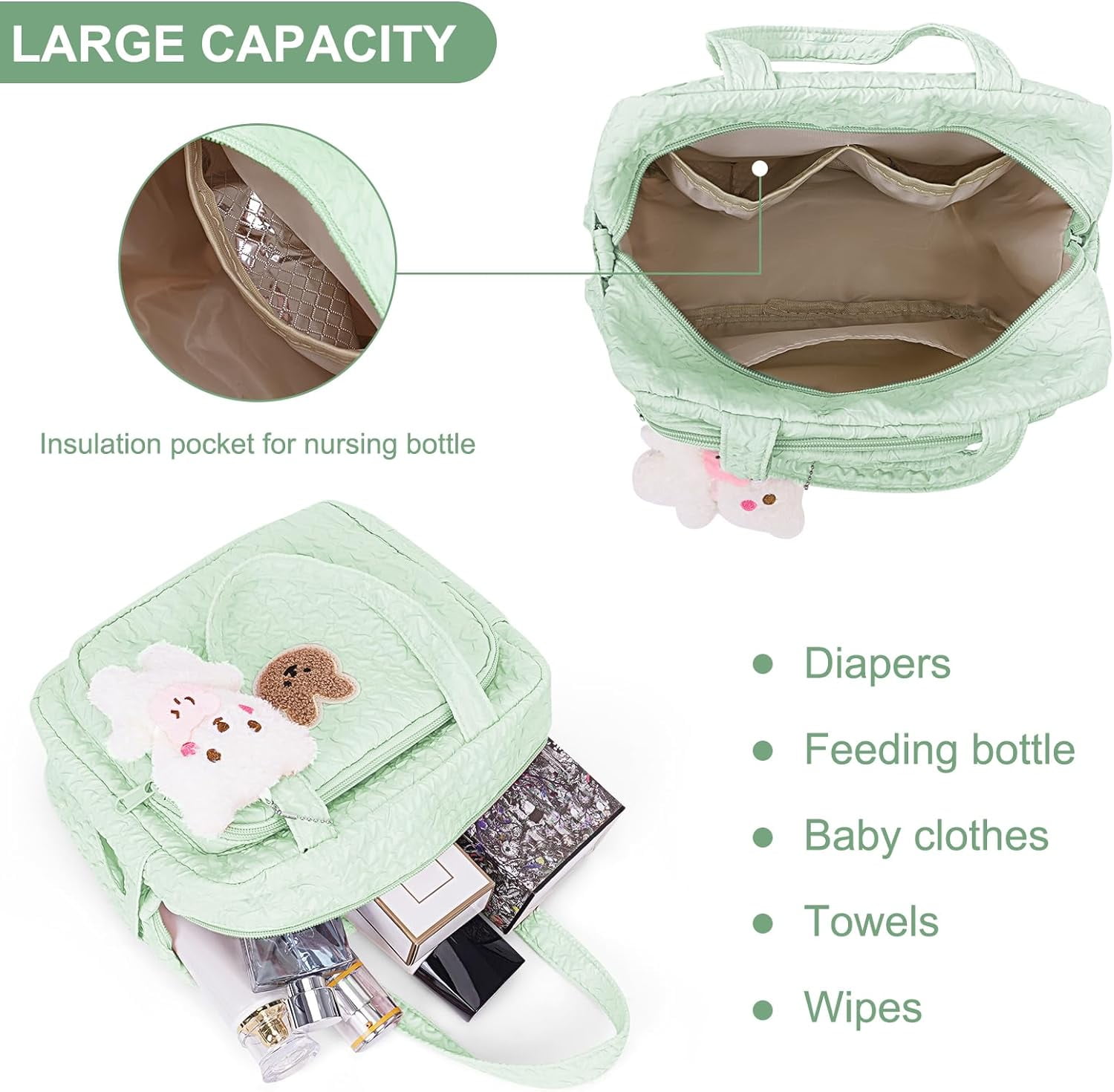 Lmbabter Diaper Tote Bag With Insulated Pockets & Detachable Pacifier Case
