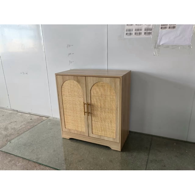 Modern Rattan Sideboard Buffet Cabinet – 2 or 4 Door Console Table, Coffee Bar Storage, Metal Handles, Fixed Shelf – Ideal for Living Room, Dining Room, Entryway – Wood Color
