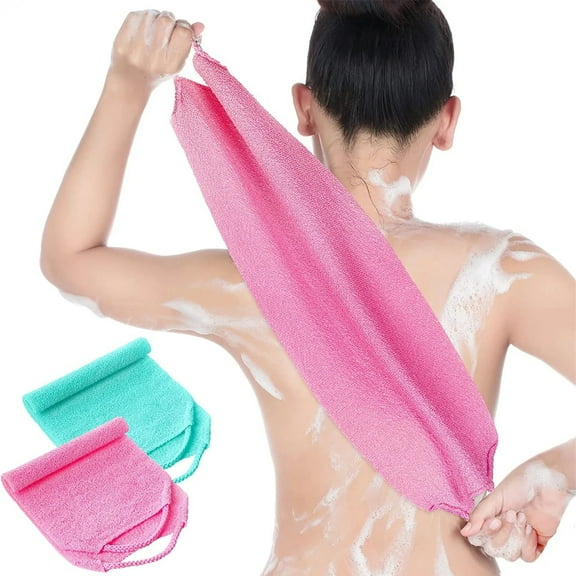 Back Scrubber for Shower Exfoliating Washcloth Korean Exfoliation Towel Net Body Extended Length Scrubber Towel Nylon Exfoliating Stretchable Pull Strap Wash Cloth for Bath Body Scrub Washcloth