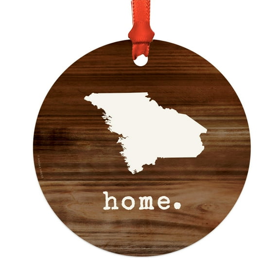 US State Round Metal Christmas Ornament, Rustic Wood Print, Maine, Includes Ribbon and Gift Bag