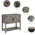 thumbnail image 3 of Farmhouse Coffee Bar Cabinet with Barn Doors, Grey Coffee Bar Stand with Storage, 36 inch Coffee and Tea Bar with Bottom Shelf for Living Dining Room, 3 of 20