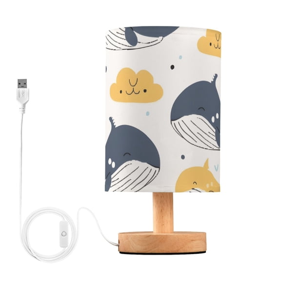 Hand Painted Whales Clouds Waves Table Lamp with USB Port LED Warm Light Lamp Night Light Home Decor