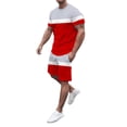 thumbnail image 2 of Pxiakgy suits for men Mens Spring Summer Leisure Sports Breathable Absorbing Stitching Printed Short Sleeve Shorts Two Piece Set Men Suits Red + L, 2 of 7