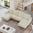 thumbnail image 3 of 106" Corduroy Sofa for Living Room, U Shaped Couch, Wood Frame, Beige, 3 of 9