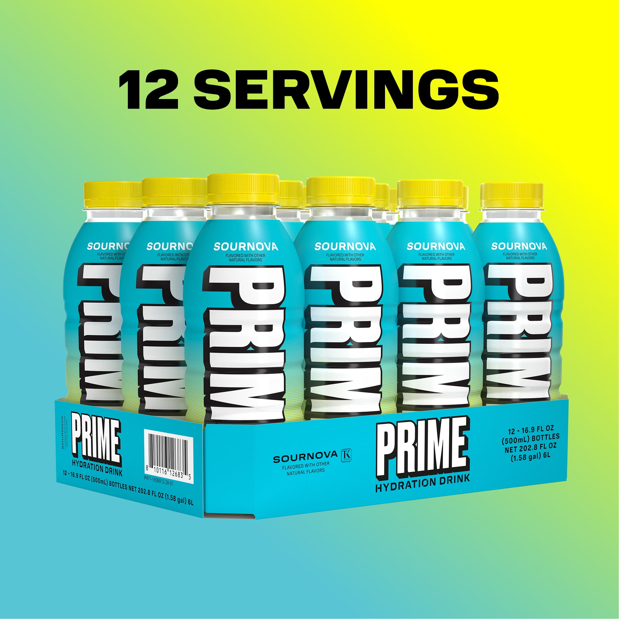 Prime Hydration Sports Drink, Sournova, 16.9 fl oz, 12 Pack, Bottles