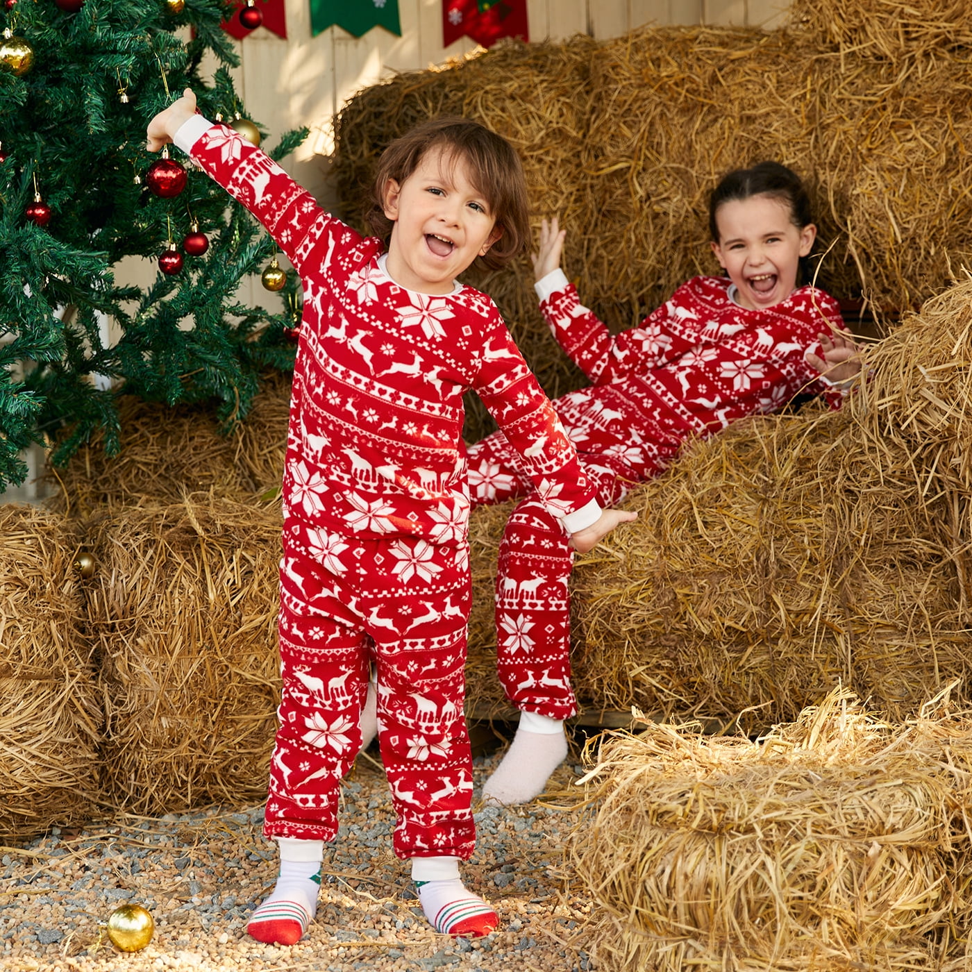 Allover Christmas Print Long-sleeve Family Matching Pajamas Set(Flame Resistant)