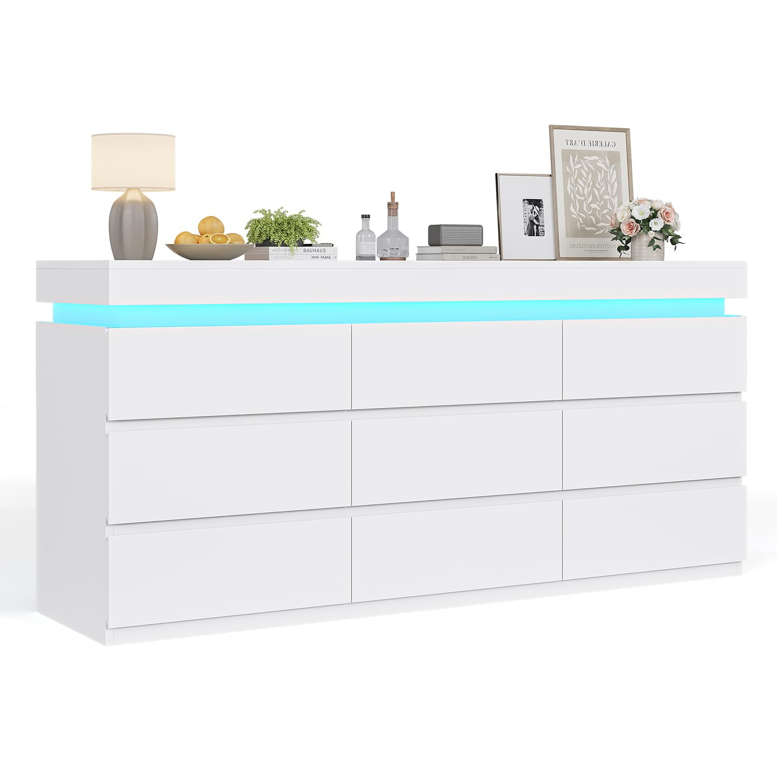 Afuhokles Wide Dresser TV Stand with 9 Drawers Dresser for Bedroom Chests of Drawers for Living Room, White