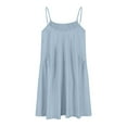 thumbnail image 5 of WIZUTIZ Beach Dresses for Women Stylish Plus Size High Rise Strappy Pleated Solid Shift Dress Sleeveless V-Neck Sun Dresses for Ladies Mini Dress Wrinkle-Free Travel Dress Blue, 5 of 7